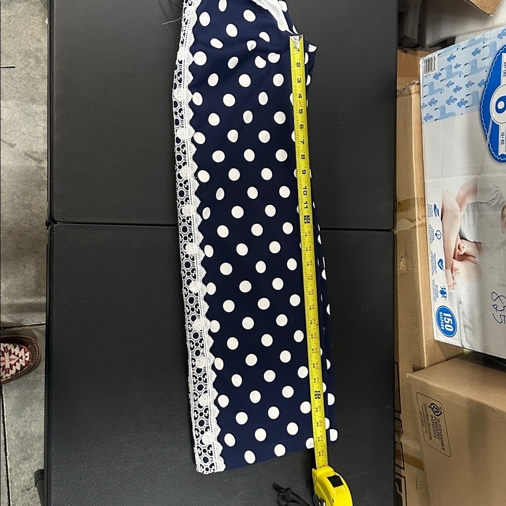 Madison Leigh women’s Navy Polka Dot with back zipper Midi Dress size 12 - Picture 8 of 9